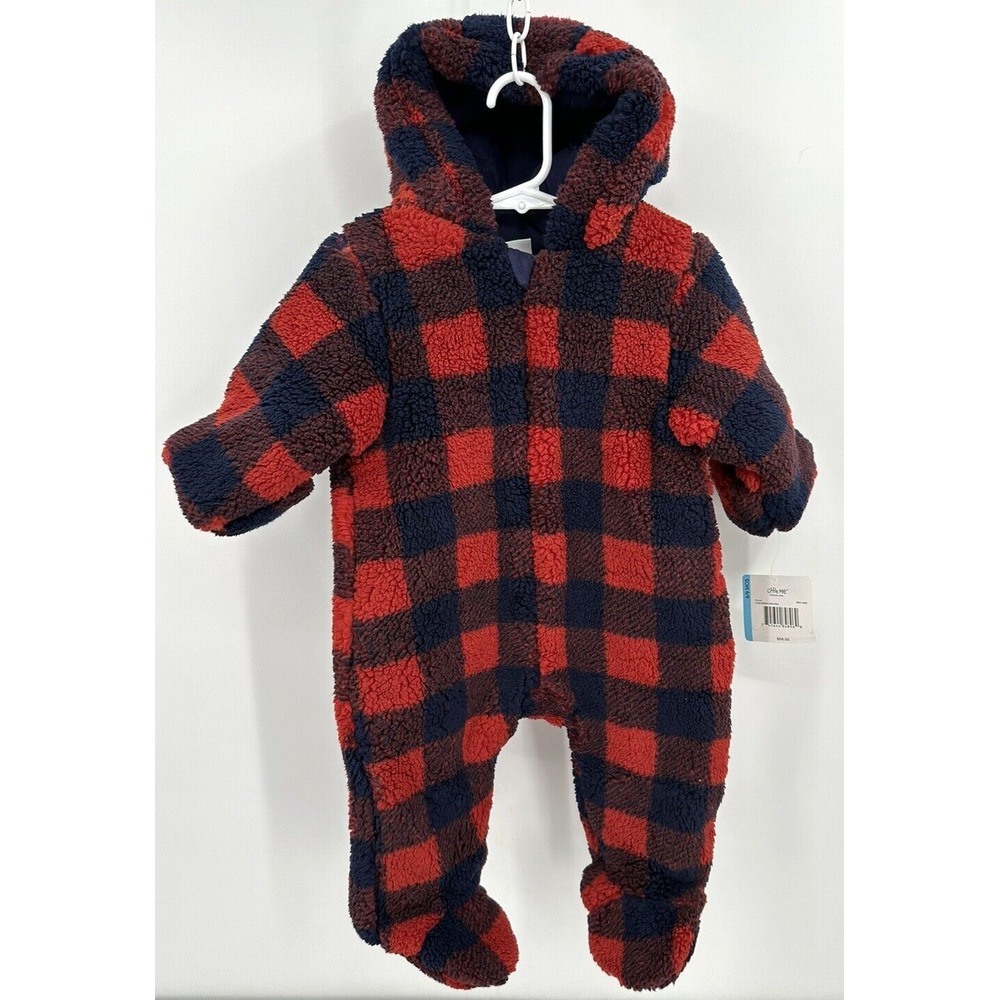 LITTLE ME SHERPA ONE PIECE BUNTING SNOW SUIT Infant Boy Sz 6-9 Mo Buffalo Check